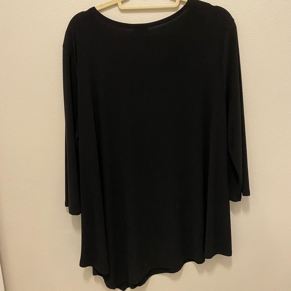 Caribe Black XL Ladies Blouse 3 Quarters Sleeve Rounded Neck - Picture 3 of 8